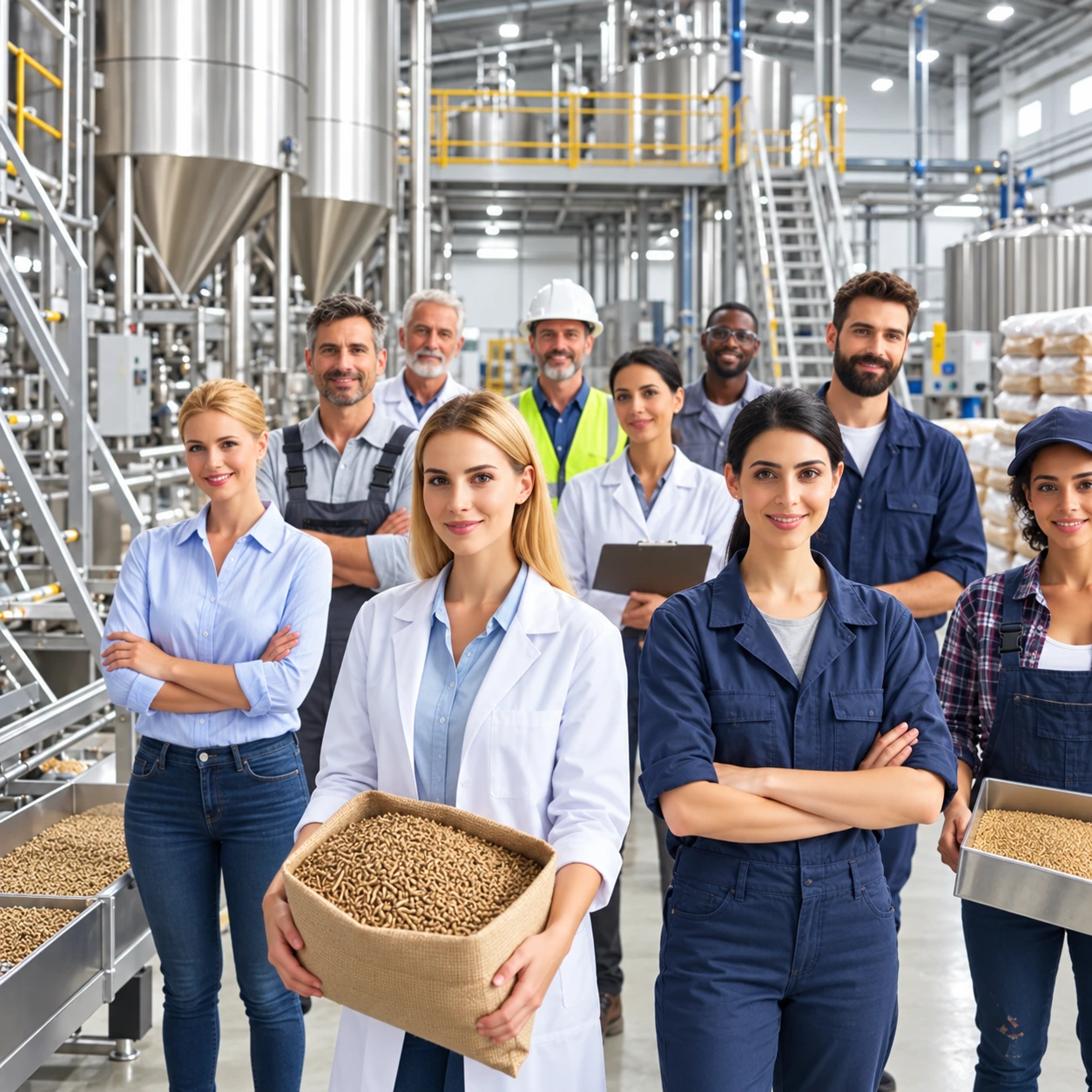 Feed manufacturing team and ingredients